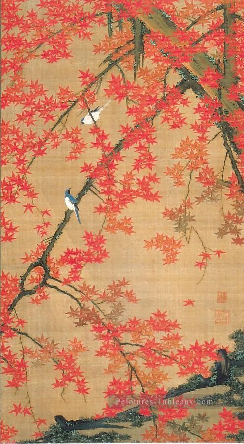 arbre d’érable et petits oiseaux ITO Jakuchu japonais Peintures à l'huile